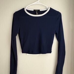 Forever 21 Navy Crop Top with White Trim